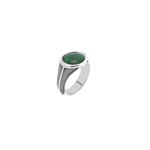 Anello Uomo Ovale con Malachite