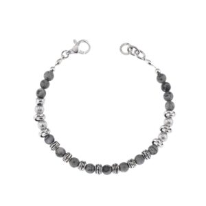 Bracciale pietre dure Diaspro Grigio con elementi in fusione